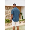 image:imageCOOFANDY Mens Button Down Shirts Short Sleeve Casual Cotton Shirts Summer Beach Wedding Shirt with PocketSea Blue