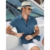 image:imageCOOFANDY Mens Button Down Shirts Short Sleeve Casual Cotton Shirts Summer Beach Wedding Shirt with PocketSea Blue
