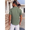 image:imageCOOFANDY Mens Button Down Short Sleeve Shirt Casual Summer Stretch Denim Dress Shirts with PocketArmy Green