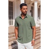 image:imageCOOFANDY Mens Button Down Short Sleeve Shirt Casual Summer Stretch Denim Dress Shirts with PocketArmy Green