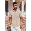 image:imageCOOFANDY Mens Button Down Short Sleeve Shirt Casual Summer Stretch Denim Dress Shirts with PocketBeige