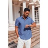 image:imageCOOFANDY Mens Button Down Short Sleeve Shirt Casual Summer Stretch Denim Dress Shirts with PocketBlue
