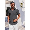 image:imageCOOFANDY Mens Button Down Short Sleeve Shirt Casual Summer Stretch Denim Dress Shirts with PocketDark Grey