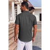image:imageCOOFANDY Mens Button Down Short Sleeve Shirt Casual Summer Stretch Denim Dress Shirts with PocketDark Grey