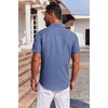 image:imageCOOFANDY Mens Button Down Short Sleeve Shirt Casual Summer Stretch Denim Dress Shirts with PocketDenim Blue