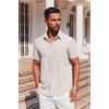 image:imageCOOFANDY Mens Button Down Short Sleeve Shirt Casual Summer Stretch Denim Dress Shirts with PocketKhaki