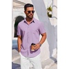 image:imageCOOFANDY Mens Button Down Short Sleeve Shirt Casual Summer Stretch Denim Dress Shirts with PocketLavender