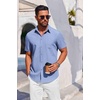 image:imageCOOFANDY Mens Button Down Short Sleeve Shirt Casual Summer Stretch Denim Dress Shirts with PocketLight Blue