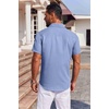 image:imageCOOFANDY Mens Button Down Short Sleeve Shirt Casual Summer Stretch Denim Dress Shirts with PocketLight Blue