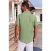 image:imageCOOFANDY Mens Button Down Short Sleeve Shirt Casual Summer Stretch Denim Dress Shirts with PocketLight Green
