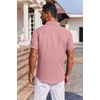 image:imageCOOFANDY Mens Button Down Short Sleeve Shirt Casual Summer Stretch Denim Dress Shirts with PocketPurple Red