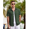 image:imageCOOFANDY Mens Casual Button Down Shirts Short Sleeve Linen Shirts Summer Beach Dress ShirtArmy Green