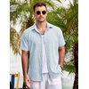 image:imageCOOFANDY Mens Casual Button Down Shirts Short Sleeve Linen Shirts Summer Beach Dress ShirtClear Blue