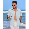 image:imageCOOFANDY Mens Casual Button Down Shirts Short Sleeve Linen Shirts Summer Beach Dress ShirtClear Blue