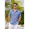 image:imageCOOFANDY Mens Casual Button Down Shirts Short Sleeve Linen Shirts Summer Beach Dress ShirtDeep Blue