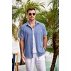 image:imageCOOFANDY Mens Casual Button Down Shirts Short Sleeve Linen Shirts Summer Beach Dress ShirtDeep Blue
