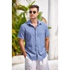 image:imageCOOFANDY Mens Casual Button Down Shirts Short Sleeve Linen Shirts Summer Beach Dress ShirtDeep Blue