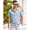 image:imageCOOFANDY Mens Casual Button Down Shirts Short Sleeve Linen Shirts Summer Beach Dress ShirtFlecking Light Blue