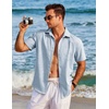 image:imageCOOFANDY Mens Casual Button Down Shirts Short Sleeve Linen Shirts Summer Beach Dress ShirtFlecking Light Blue