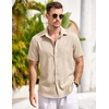 image:imageCOOFANDY Mens Casual Button Down Shirts Short Sleeve Linen Shirts Summer Beach Dress ShirtKhaki