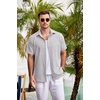 image:imageCOOFANDY Mens Casual Button Down Shirts Short Sleeve Linen Shirts Summer Beach Dress ShirtLight Gray