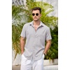 image:imageCOOFANDY Mens Casual Button Down Shirts Short Sleeve Linen Shirts Summer Beach Dress ShirtLight Gray