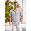 image:imageCOOFANDY Mens Casual Button Down Shirts Short Sleeve Linen Shirts Summer Beach Dress ShirtLight Gray