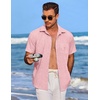 image:imageCOOFANDY Mens Casual Button Down Shirts Short Sleeve Linen Shirts Summer Beach Dress ShirtPink
