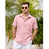 image:imageCOOFANDY Mens Casual Button Down Shirts Short Sleeve Linen Shirts Summer Beach Dress ShirtPink