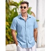 image:imageCOOFANDY Mens Casual Button Down Shirts Short Sleeve Linen Shirts Summer Beach Dress ShirtSky Blue