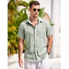 image:imageCOOFANDY Mens Casual Button Down Shirts Short Sleeve Linen Shirts Summer Beach Dress ShirtTextured Fall Green