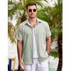 image:imageCOOFANDY Mens Casual Button Down Shirts Short Sleeve Linen Shirts Summer Beach Dress ShirtTextured Fall Green
