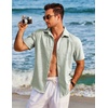 image:imageCOOFANDY Mens Casual Button Down Shirts Short Sleeve Linen Shirts Summer Beach Dress ShirtTextured Fall Green