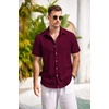 image:imageCOOFANDY Mens Casual Button Down Shirts Short Sleeve Linen Shirts Summer Beach Dress ShirtWine Red