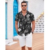 image:imageCOOFANDY Mens Casual Button Down Shirts Short Sleeve Textured Summer Beach Shirt with PocketBlack White Flower