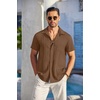 image:imageCOOFANDY Mens Casual Button Down Shirts Short Sleeve Textured Summer Beach Shirt with PocketBrown