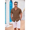 image:imageCOOFANDY Mens Casual Button Down Shirts Short Sleeve Textured Summer Beach Shirt with PocketBrown