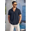 image:imageCOOFANDY Mens Casual Button Down Shirts Short Sleeve Textured Summer Beach Shirt with PocketIndigo