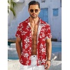 image:imageCOOFANDY Mens Casual Button Down Shirts Short Sleeve Textured Summer Beach Shirt with PocketRed White Floral