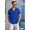 image:imageCOOFANDY Mens Casual Button Down Shirts Short Sleeve Textured Summer Beach Shirt with PocketRoyal Blue