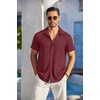 image:imageCOOFANDY Mens Casual Button Down Shirts Short Sleeve Textured Summer Beach Shirt with PocketWine Red