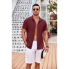 image:imageCOOFANDY Mens Casual Button Down Shirts Short Sleeve Textured Summer Beach Shirt with PocketWine Red