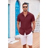 image:imageCOOFANDY Mens Casual Button Down Shirts Short Sleeve Textured Summer Beach Shirt with PocketWine Red