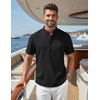 image:imageCOOFANDY Mens Casual Henley Shirt Band Collar Short Sleeve Shirt for Mens Summer Beach TShirts VacationBlack