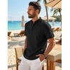 image:imageCOOFANDY Mens Casual Henley Shirt Band Collar Short Sleeve Shirt for Mens Summer Beach TShirts VacationBlack