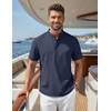 image:imageCOOFANDY Mens Casual Henley Shirt Band Collar Short Sleeve Shirt for Mens Summer Beach TShirts VacationDark Blue
