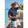 image:imageCOOFANDY Mens Casual Henley Shirt Band Collar Short Sleeve Shirt for Mens Summer Beach TShirts VacationDark Blue