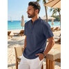 image:imageCOOFANDY Mens Casual Henley Shirt Band Collar Short Sleeve Shirt for Mens Summer Beach TShirts VacationDark Blue
