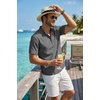 image:imageCOOFANDY Mens Casual Henley Shirt Band Collar Short Sleeve Shirt for Mens Summer Beach TShirts VacationDark Gray