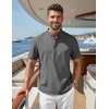 image:imageCOOFANDY Mens Casual Henley Shirt Band Collar Short Sleeve Shirt for Mens Summer Beach TShirts VacationDark Gray